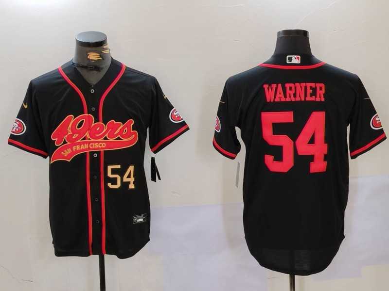 Mens San Francisco 49ers #54 Fred Warner Black With Patch Cool Base Stitched Baseball Jerseys